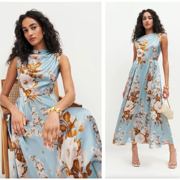 Reformation Dresses & Skirts - REFORMATION Blu Silk Maxi Dress Serene Blue Floral {LL40}